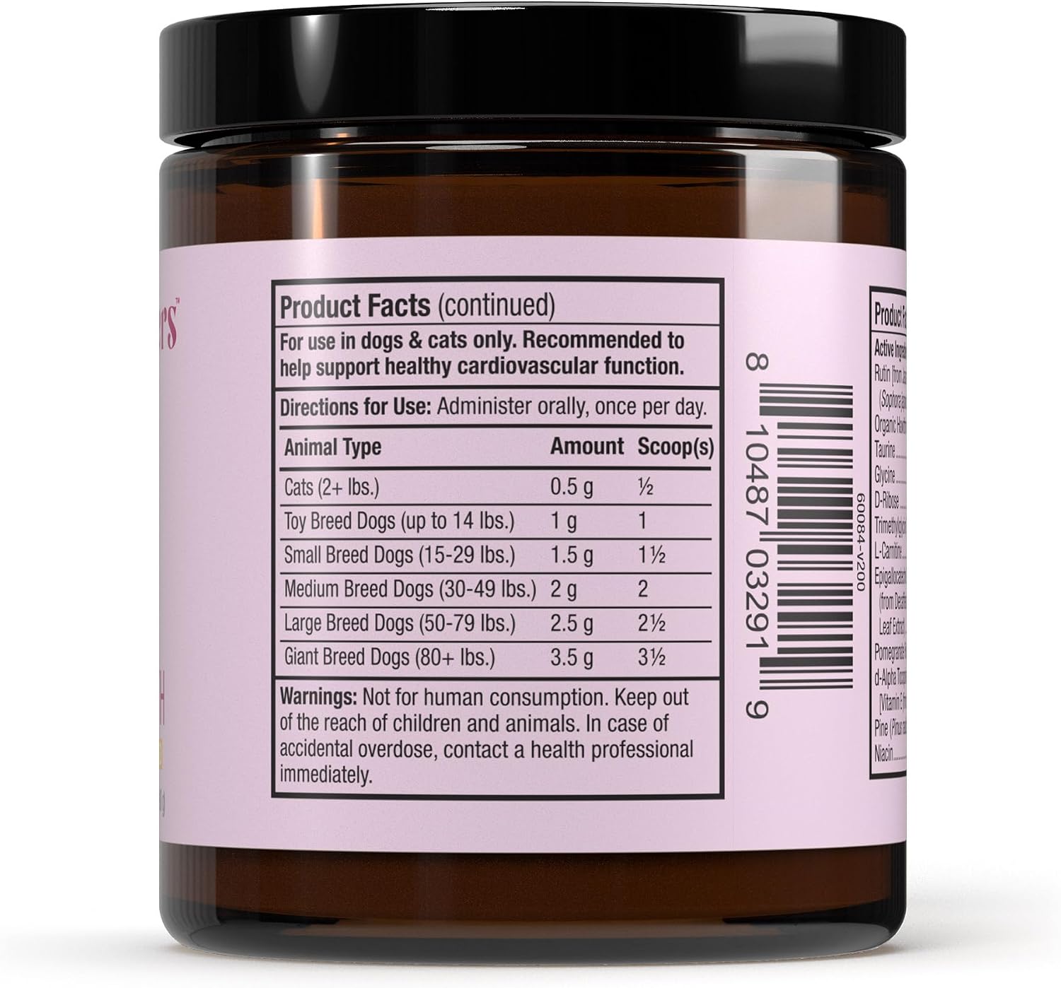 Bark & Whiskers Heart Health: Apoyo Cardiovascular para Perros y Gatos (90 dosis)