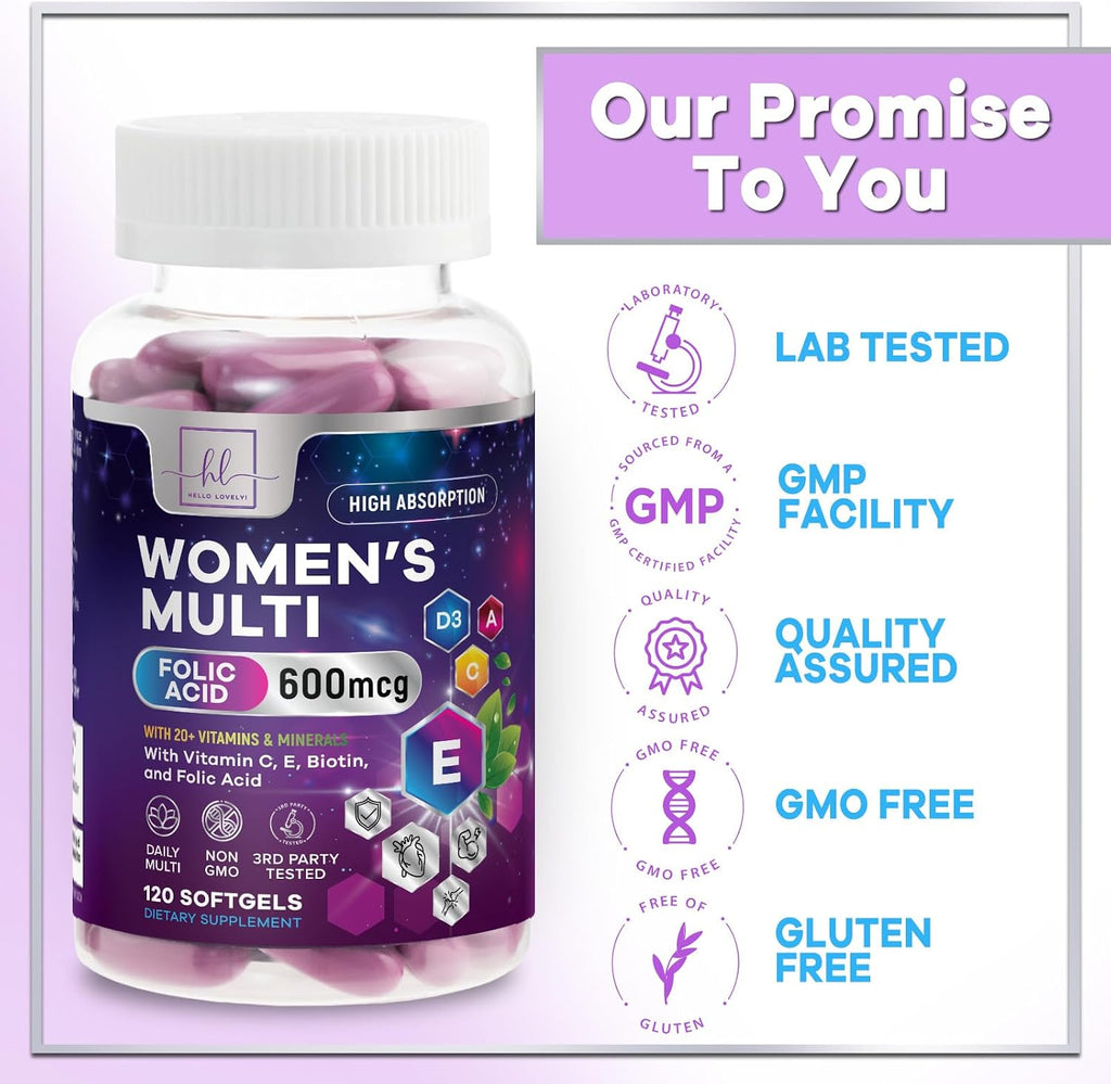 Hello Lovely! Multivitamínico Completo para Mujer con Biotina y Hierro - 120 Cápsulas Blandas