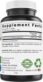 Brieofood Vitamina B-12 (Metilcobalamina) 6000 mcg - 240 Comprimidos, No OGM, Sin Gluten