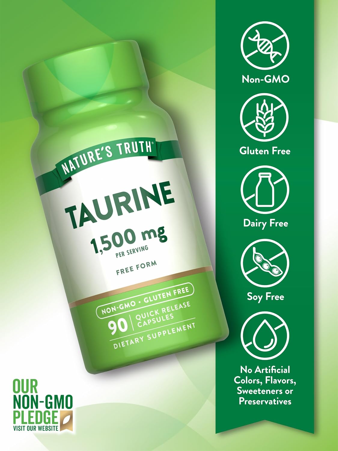 Nature's Truth Suplemento de Taurina, 1500 mg, 90 Cápsulas, Sin Gluten y No-GMO