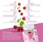 SUKU Gominolas Multivitamínicas para Chicas Adolescentes - Sin Azúcar - 60 Gomitas Sabor Cereza