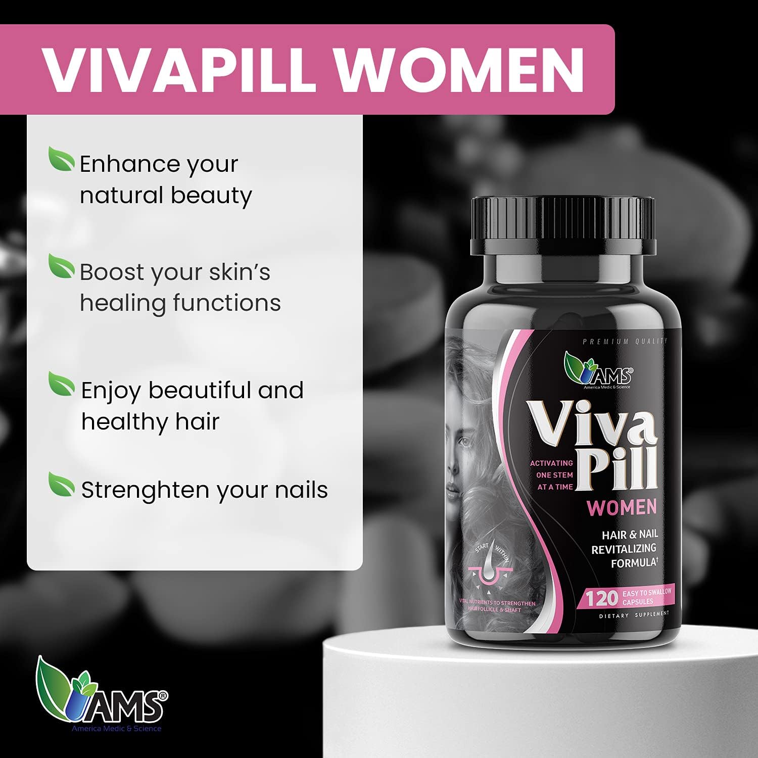 America Medic & Science VivaPill for Women (120 cápsulas) - Complemento para cabello, piel y uñas