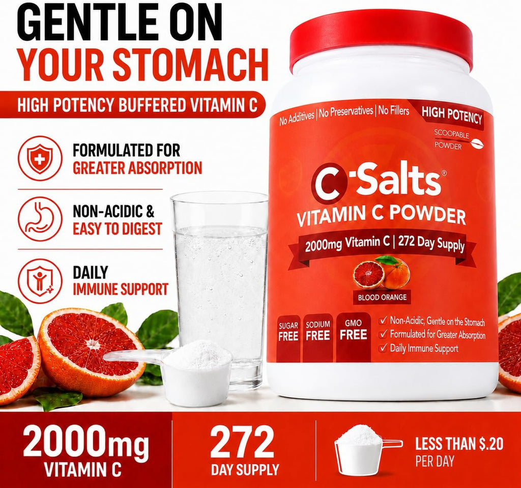 C-Salts Vitamina C en Polvo Tamponada - Sabor Naranja Sangre, 26 oz (735 g) - 272 Servicios