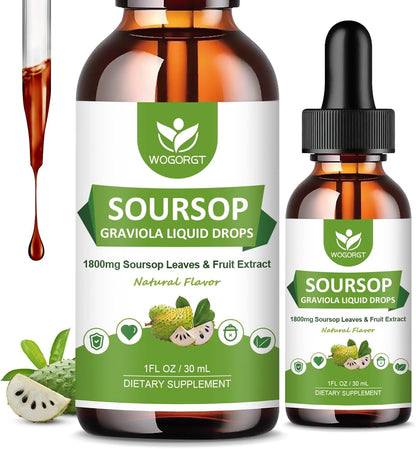 WOGORGT Soursop Graviola Gotas Líquidas - 1800mg Extracto de Graviola - Alta Absorción - Sin Azúcar - Pack de 2 – Image 1