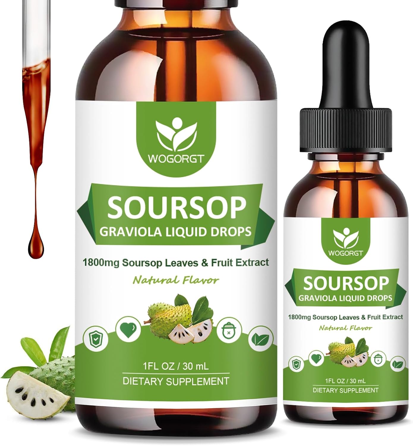 WOGORGT Gotas Líquidas de Soursop Graviola (4 Pack) - 1800mg por Dosis