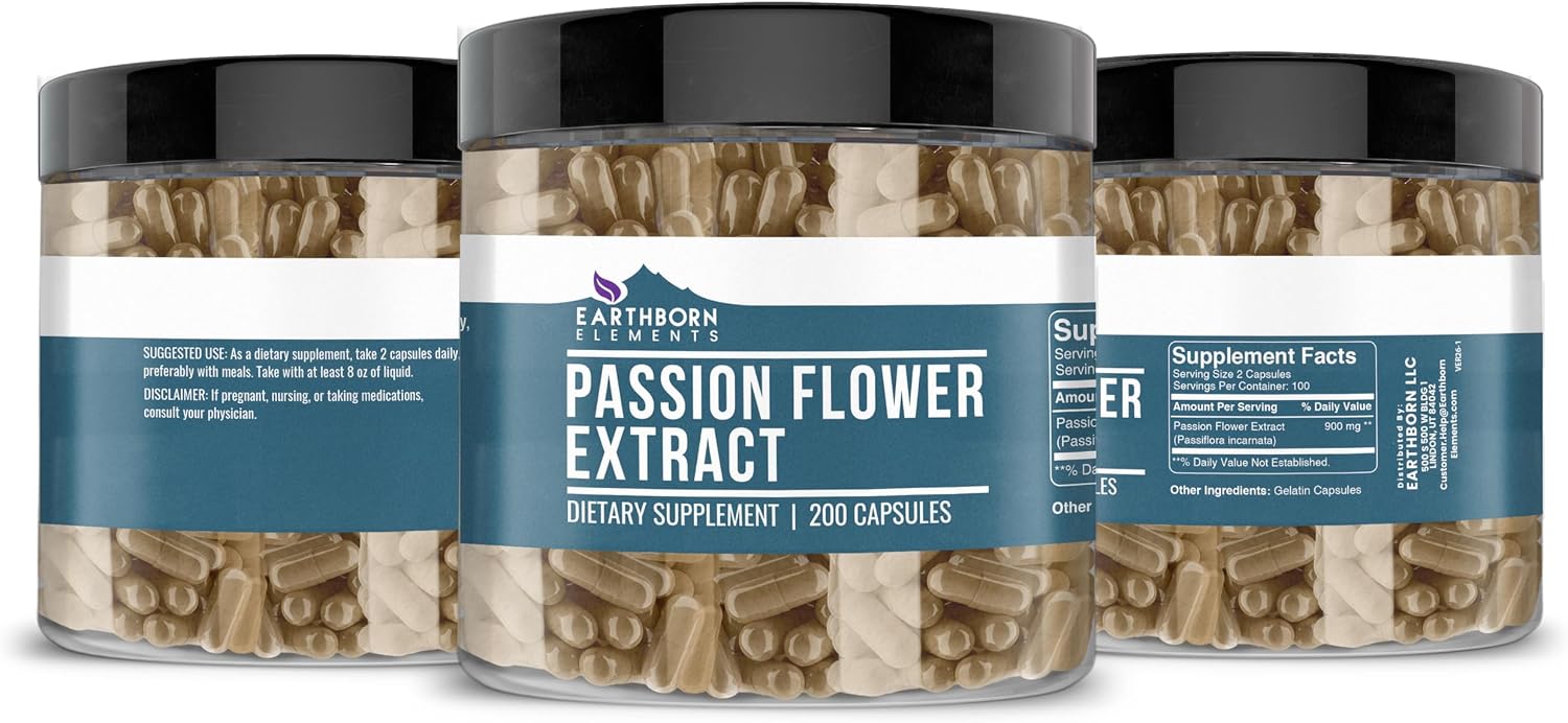 Earthborn Elements Extracto de Pasiflora 200 Cápsulas - Puro y Sin Diluir