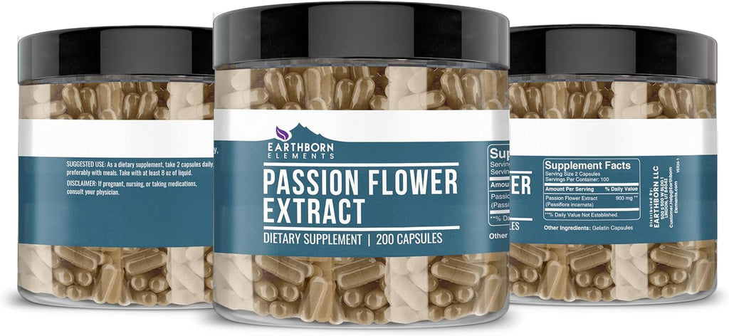 Earthborn Elements Extracto de Pasiflora - 200 Cápsulas, Puro y Sin Diluir, Sin Aditivos