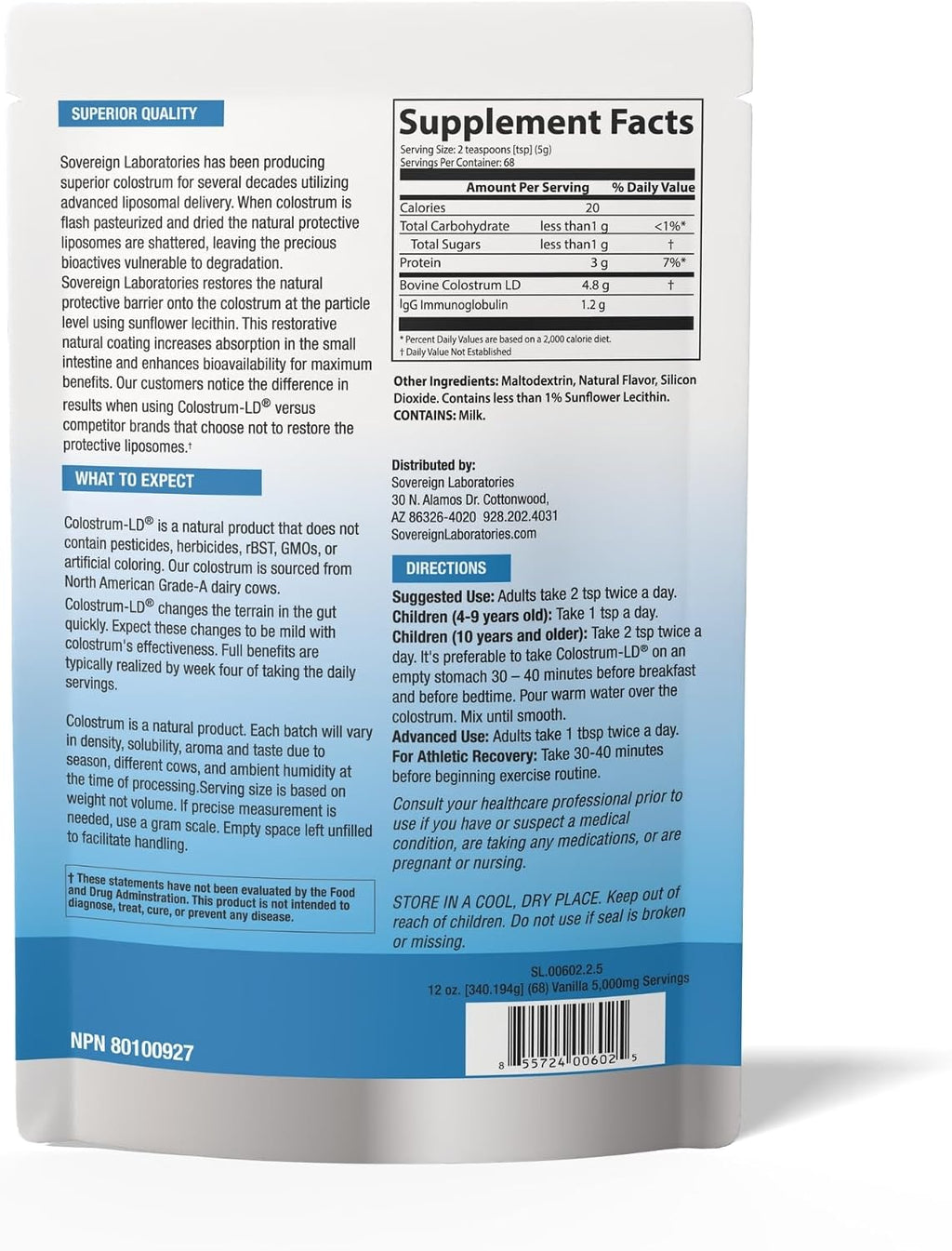 Colostrum-LD con Sistema de Liberación Liposomal - Polvo de Calostro - Sin Gluten, Bajo en Lactosa - 68 Dosis - 340g Vainilla