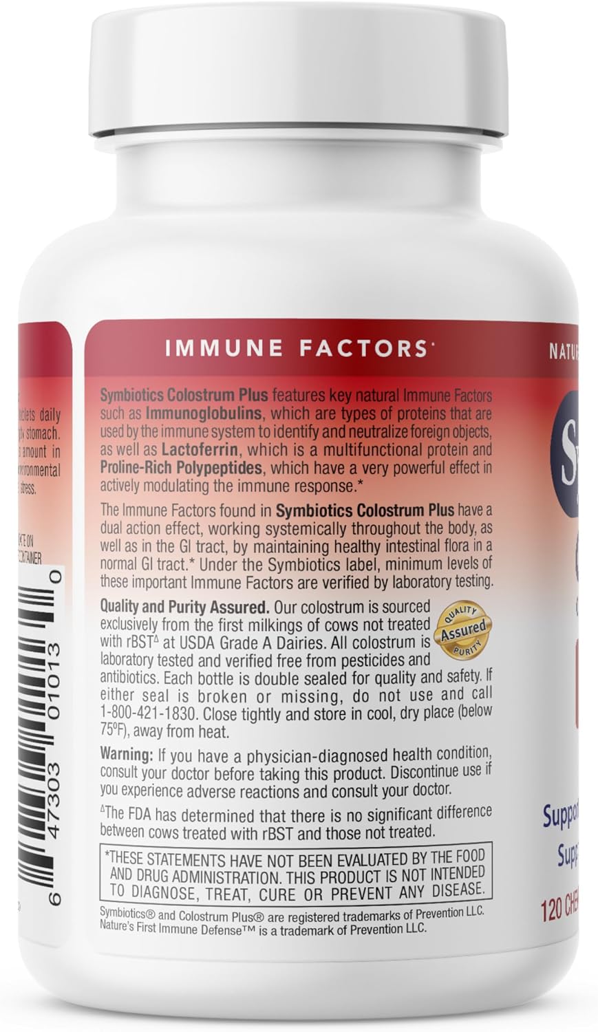 Symbiotics Colostrum Plus Chewables - Complemento Alimenticio con Calostro Bovino