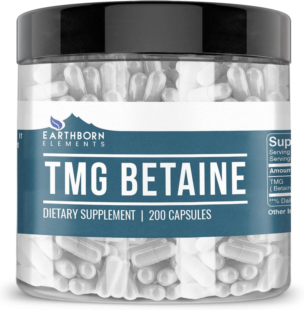 Earthborn Elements TMG Betaina Anhidra Trimethylglycine - 200 Cápsulas Puras sin Aditivos