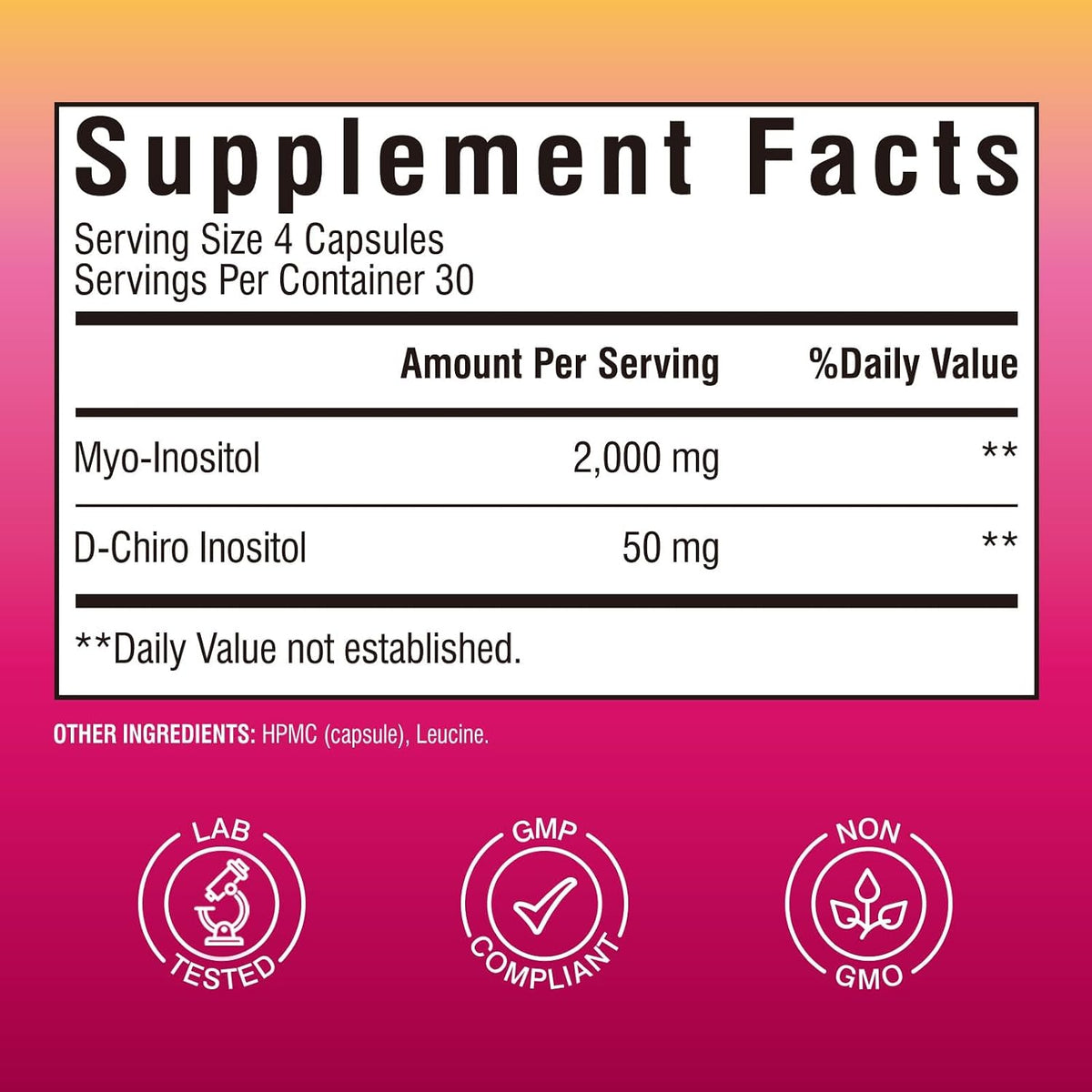 Vitalibre Inositol Supplement, Myo-Inositol & D-Chiro Inositol 40:1, 120 Cápsulas Veganas – Image 2