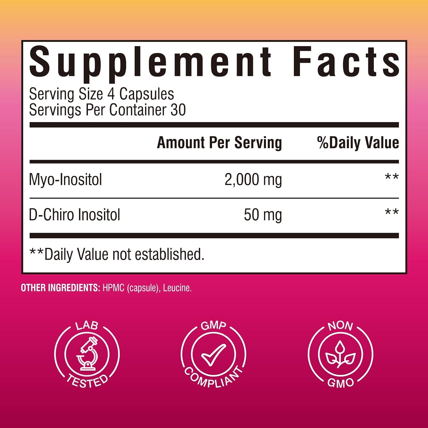 Vitalibre Inositol Supplement, Myo-Inositol & D-Chiro Inositol 40:1, 120 Cápsulas Veganas