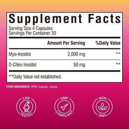 Vitalibre Inositol Supplement, Myo-Inositol & D-Chiro Inositol 40:1, 120 Cápsulas Veganas – Image 2