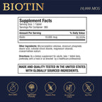 Puregen Labs Biotina 10.000 mcg – 360 Comprimidos Vegetarianos – Apoyo para Cabello, Piel y Uñas