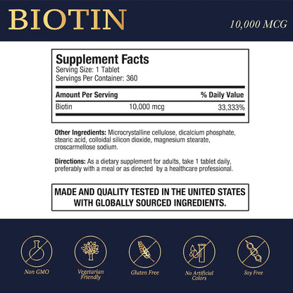 Puregen Labs Biotina 10.000 mcg – 360 – Apoyo para la belleza: La biotina contribuye a la salud de la piel, el – Image 2