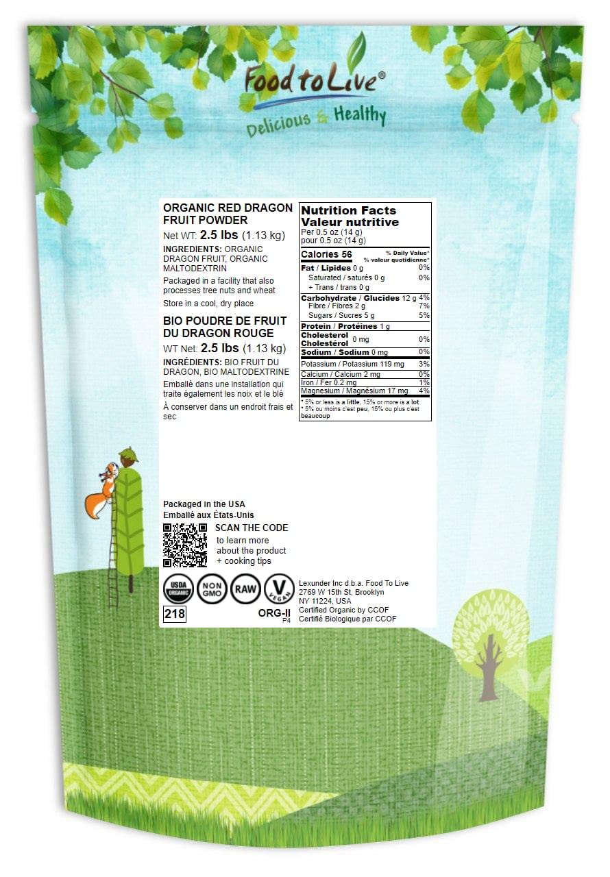 Food to Live Polvo de Jugo de Pitaya Roja Orgánico, 1,13 kg (2.5 lb)