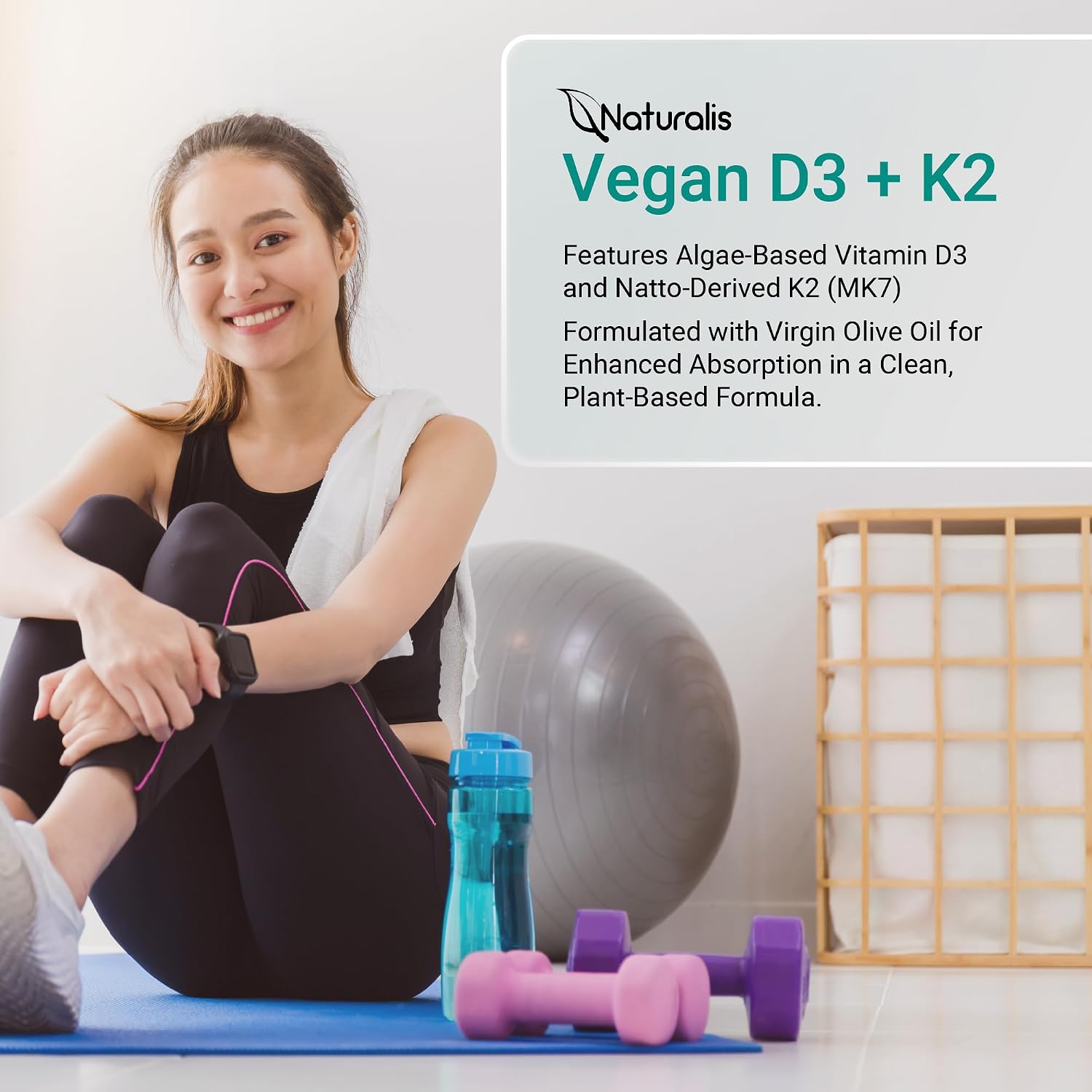 Naturalis Vitamina D3+K2 Vegana – 5000 UI D3 + 120 mcg MK-7 – 60 Cápsulas Blandas