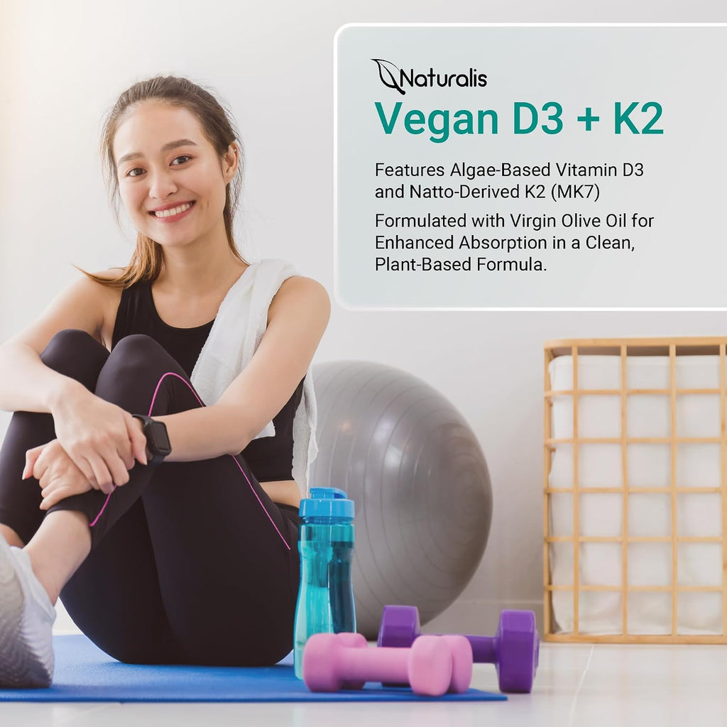 Naturalis Vitamina D3+K2 Vegana 5000 UI con MK7 120 mcg - 180 Cápsulas Blandas