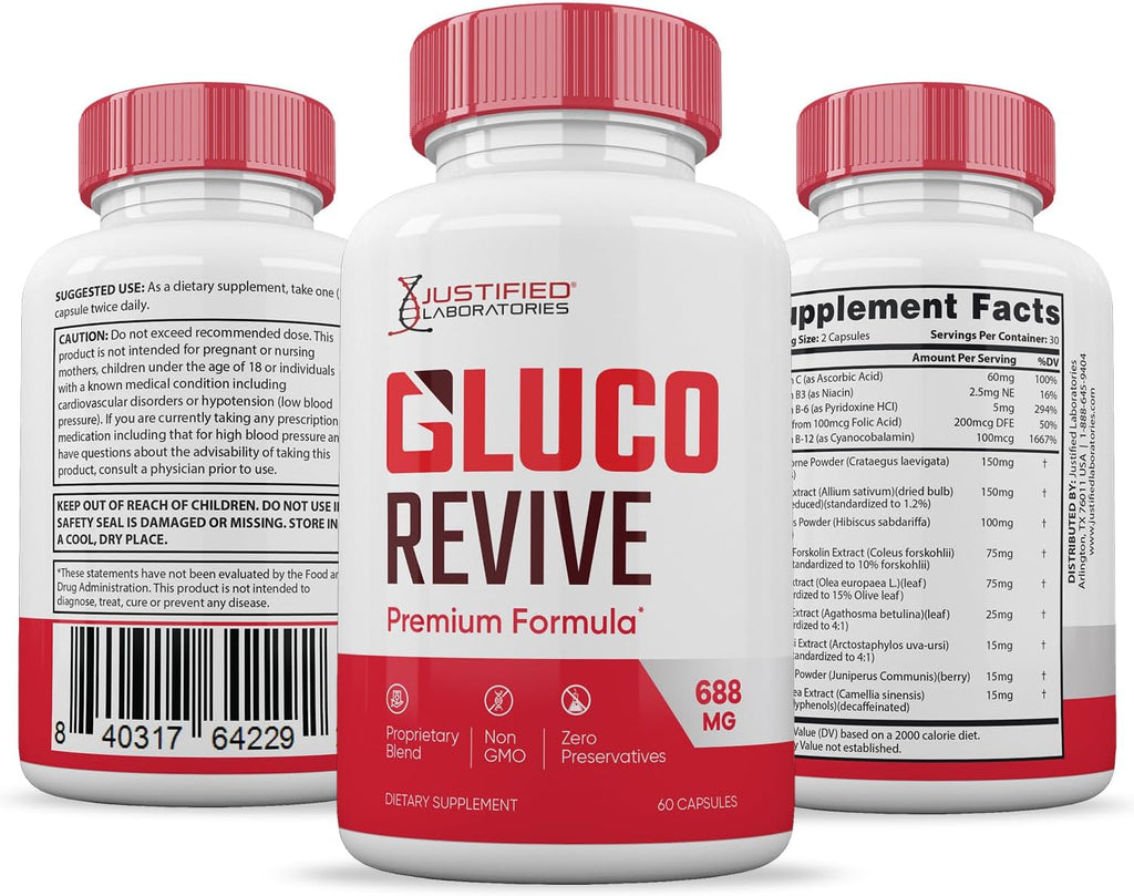 Gluco Revive Pills 688MG - Fórmula Premium con Vitaminas y Hierbas para Apoyo Glucémico Natural