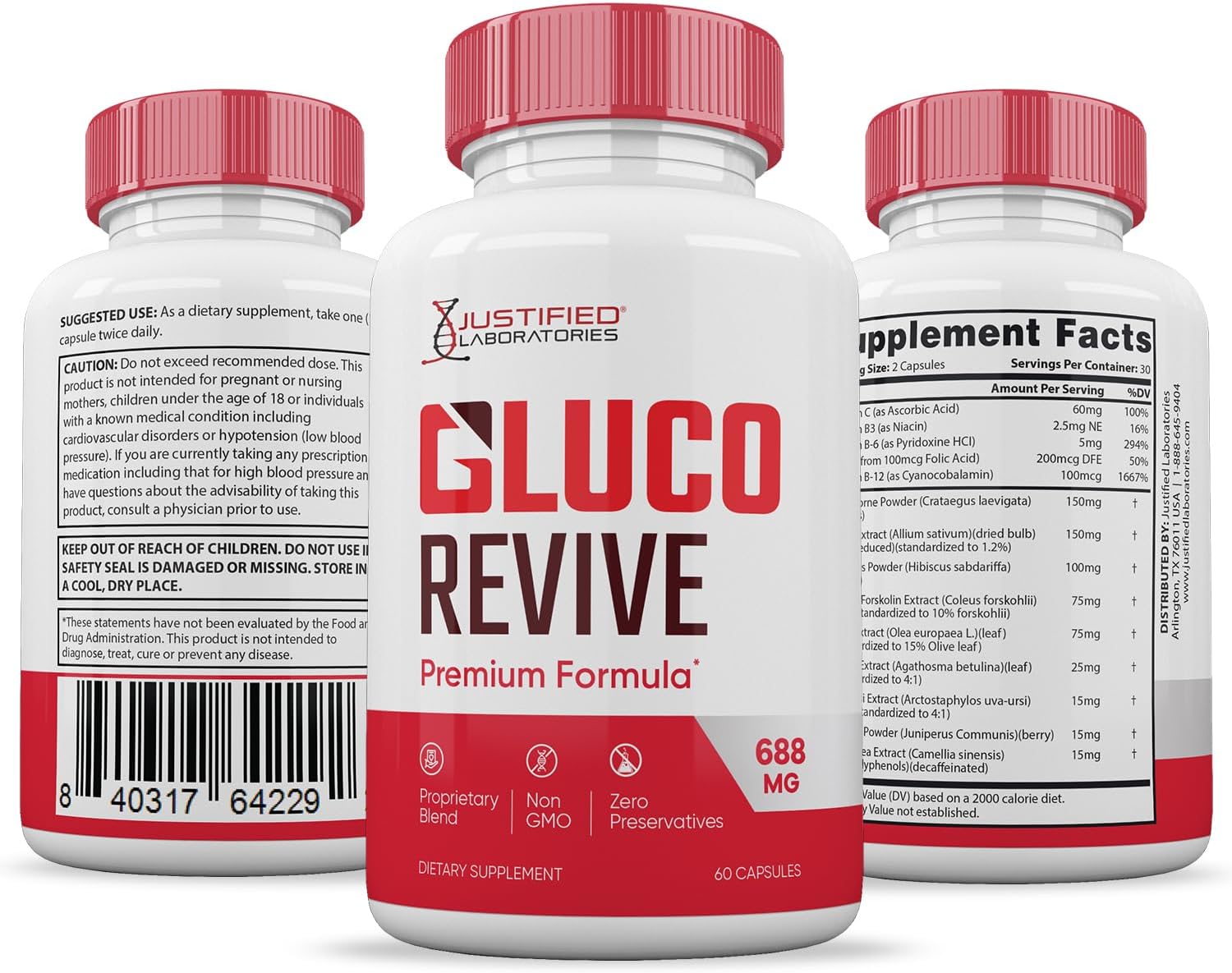 Gluco Revive Pills (3 Paquetes) - 688mg Fórmula Premium para el Apoyo del Glucógeno - 180 Cápsulas