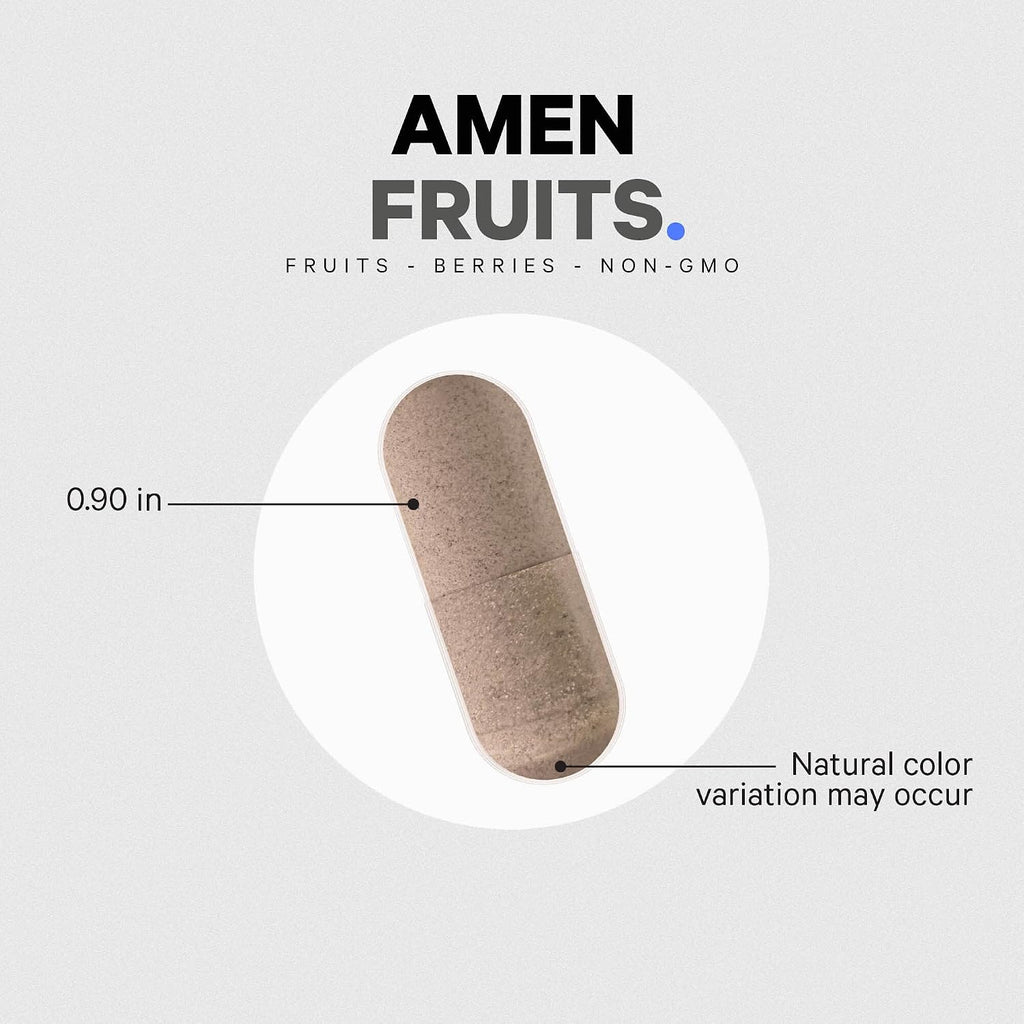 Amen Fruits, Suplemento Diario de Vitaminas con Más de 20 Extractos de Frutas Enteras - Multivitamínico Natural, Bayas, Antioxidantes, Polifenoles y Flavonoides - No-GMO - 90 Cápsulas
