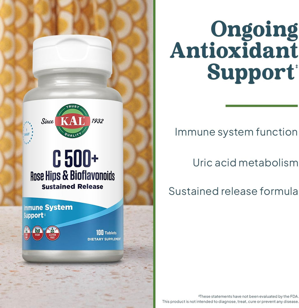 KAL C 500+ Comprimidos de Liberación Prolongada - Vitamina C con Escaramujo y Bioflavonoides