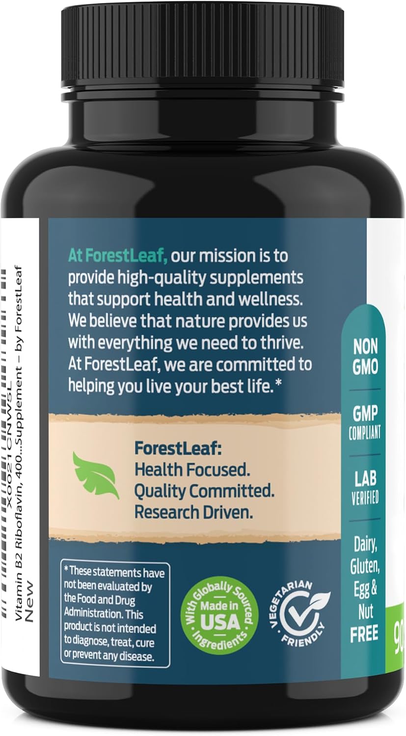 ForestLeaf Vitamina B2 Riboflavina 400 mg - 90 Cápsulas Vegetales