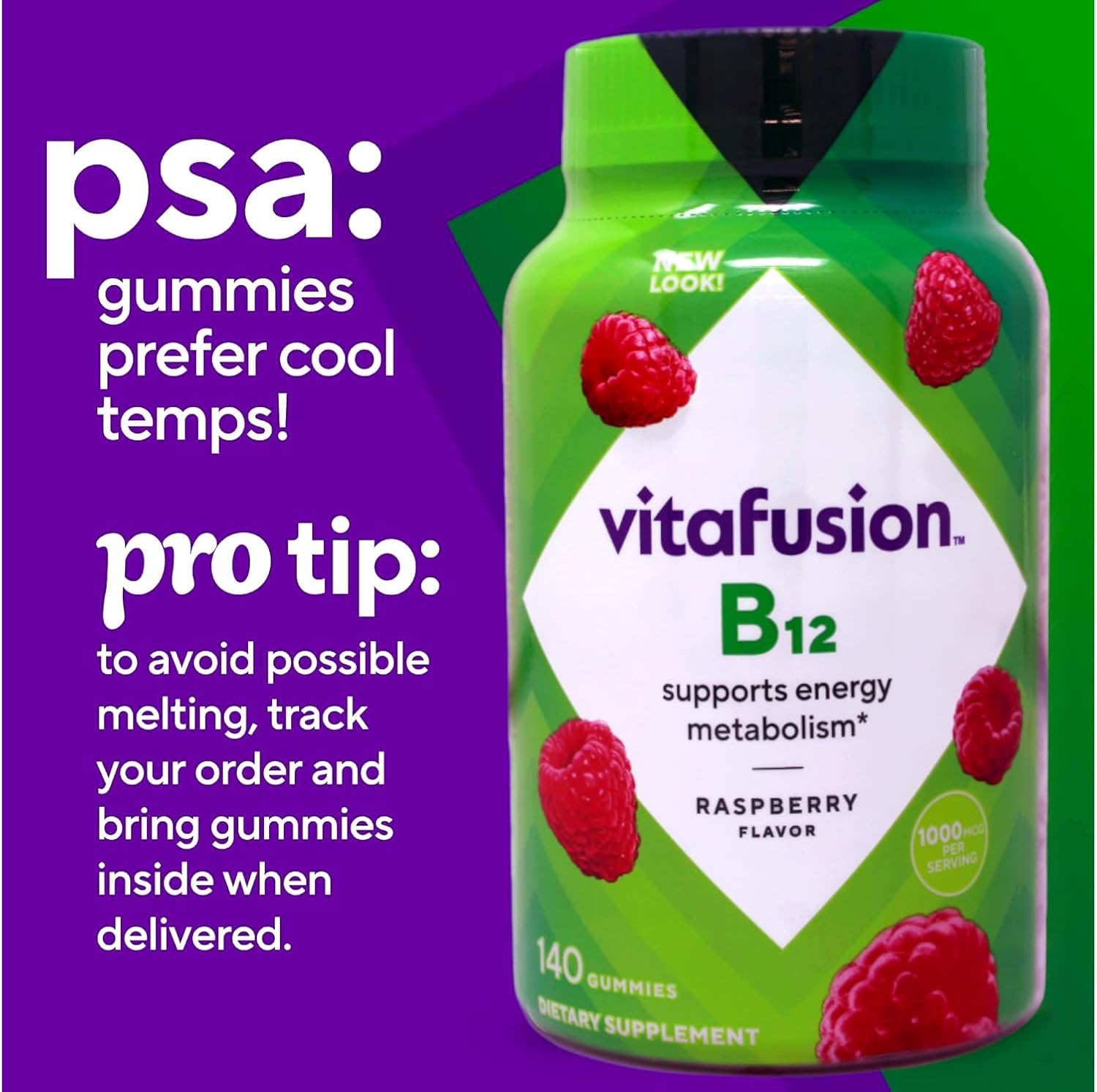 Vitafusion B-12 1000 mcg, 3 Paquetes (140 Comprimidos)