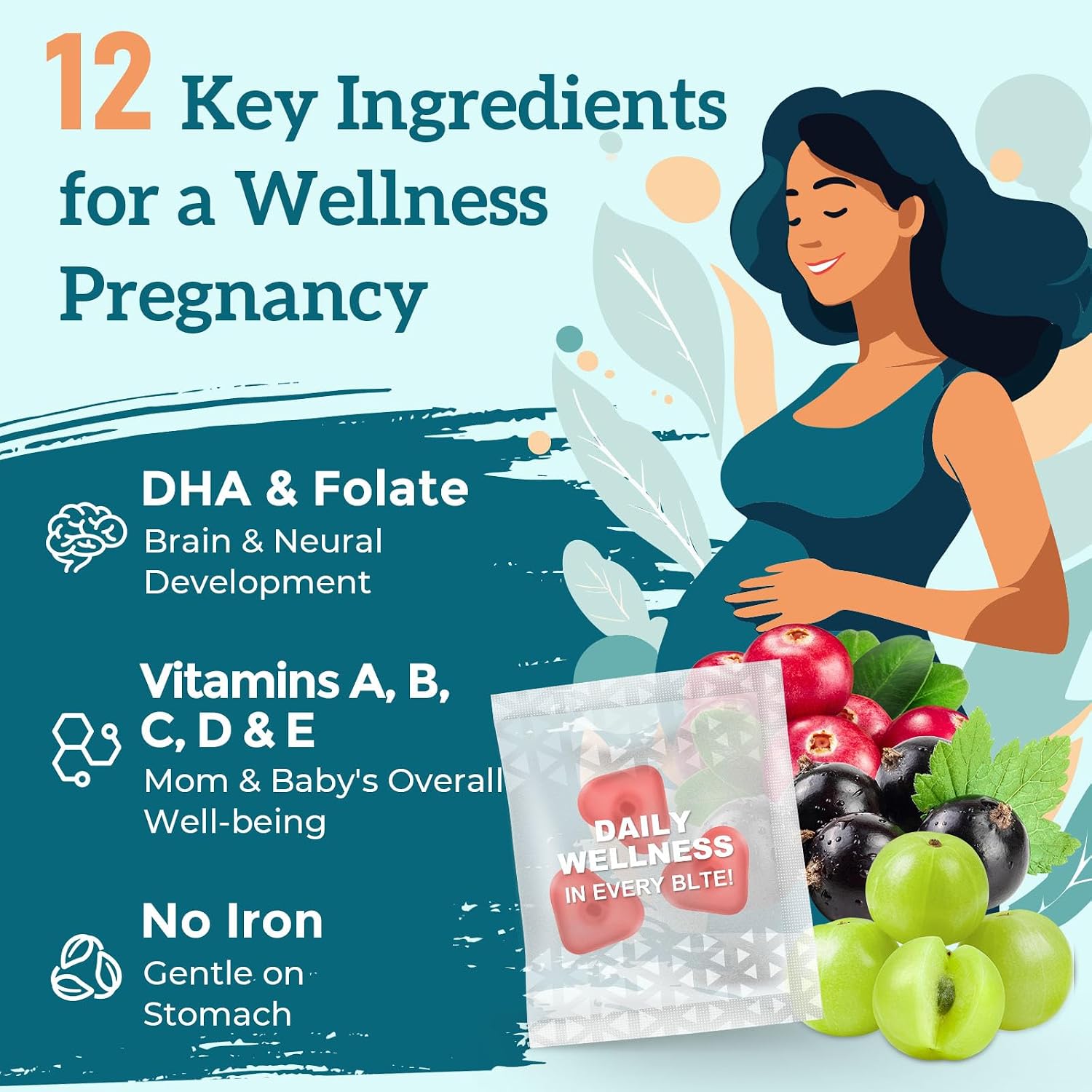 Quorinthiumax Gominolas Prenatales Sin Azúcar con DHA y Probióticos - 180 uds (2 Envases)