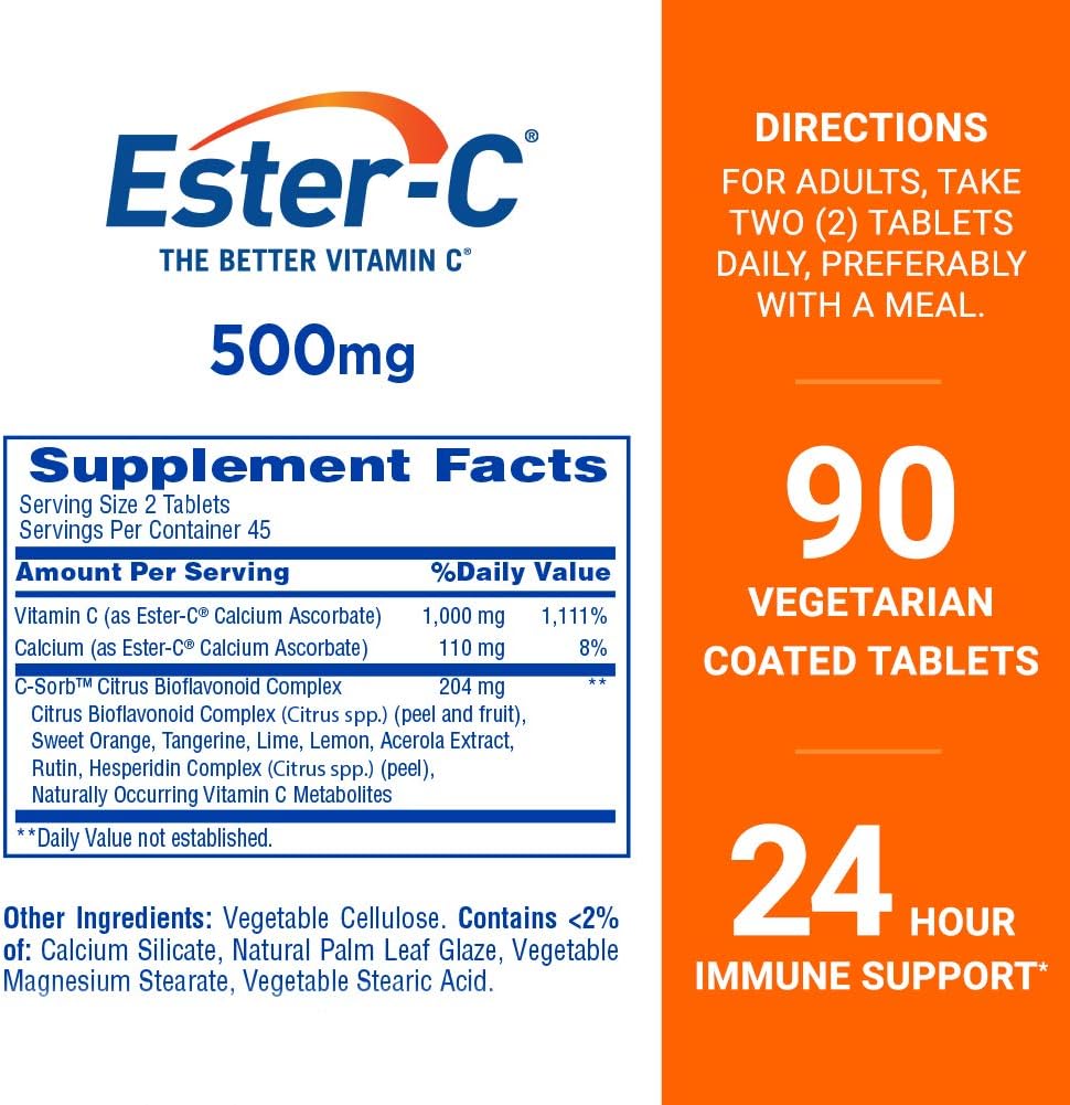 Ester-C 500 mg 24 Horas Tabletas de Vitamina C - 90 Comprimidos