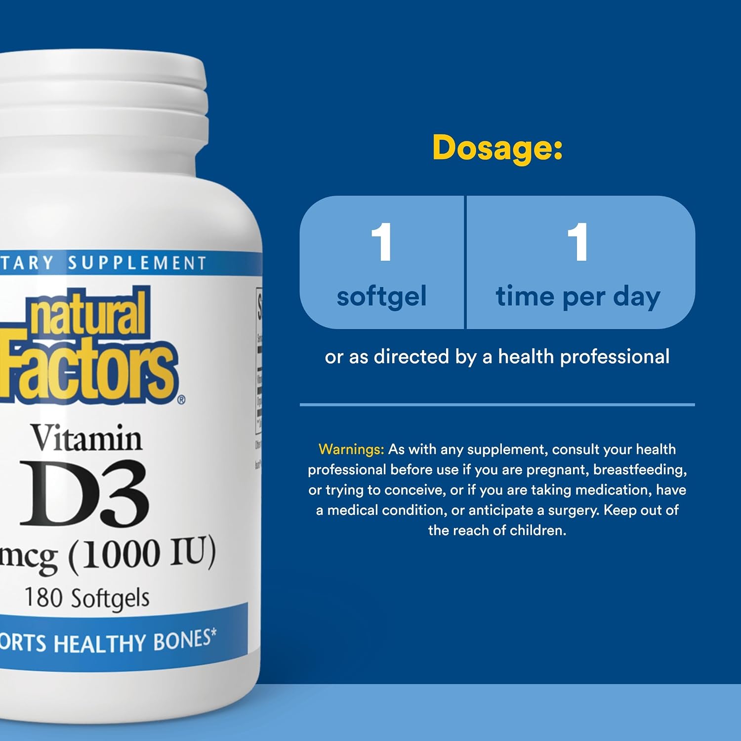 Natural Factors Vitamina D3 1000 IU (25 mcg) - 180 Comprimidos