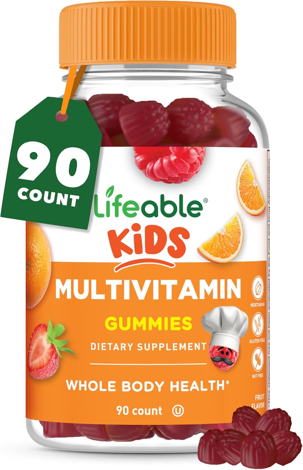 Lifeable Multivitamínico para Niños en Gominolas - 90 Gominolas con Vitaminas A, C, D, E, B6, B12, Zinc, Biotina, Ácido Fólico, Yodo, Niacina