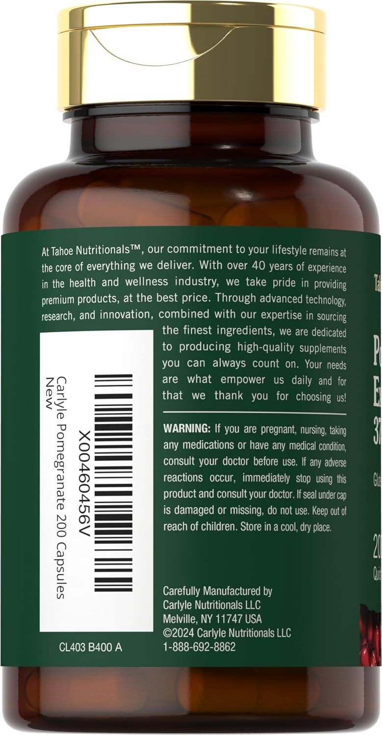 Extracto de Granada - 200 Cápsulas - Sin OGM, Sin Gluten