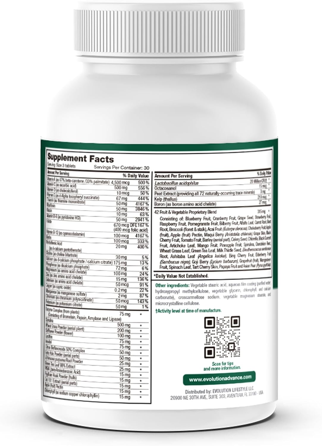 Evolution Advance Nutrition Vitality Green, 90 Comprimidos – Suplemento de Frutas y Verduras, Rico en Vitaminas y Minerales – Vegano