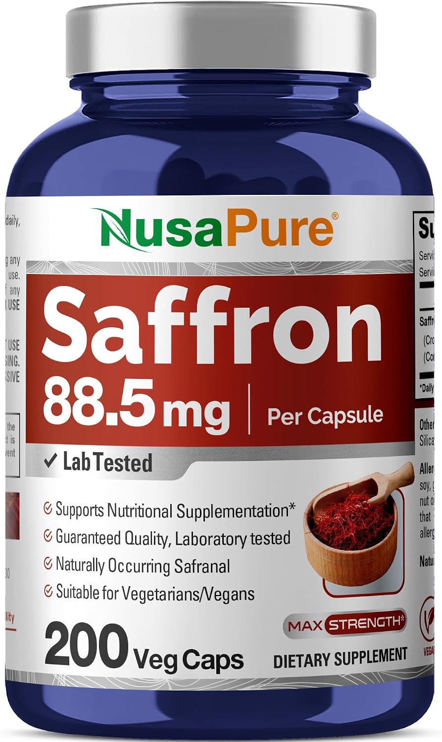 NusaPure Extracto de Azafrán 88.5 mg 200 Cápsulas Vegetales (Vegano, Sin OGM)