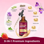 Hovika Suplemento de Azafrán Liposomal - 88.5 mg Extracto de Azafrán con L-Teanina, Manzanilla, Vitaminas C, B6, B12 y D3 - Apoyo al Estado de Ánimo, Energía y Enfoque - 60 ml Sabor Fresa