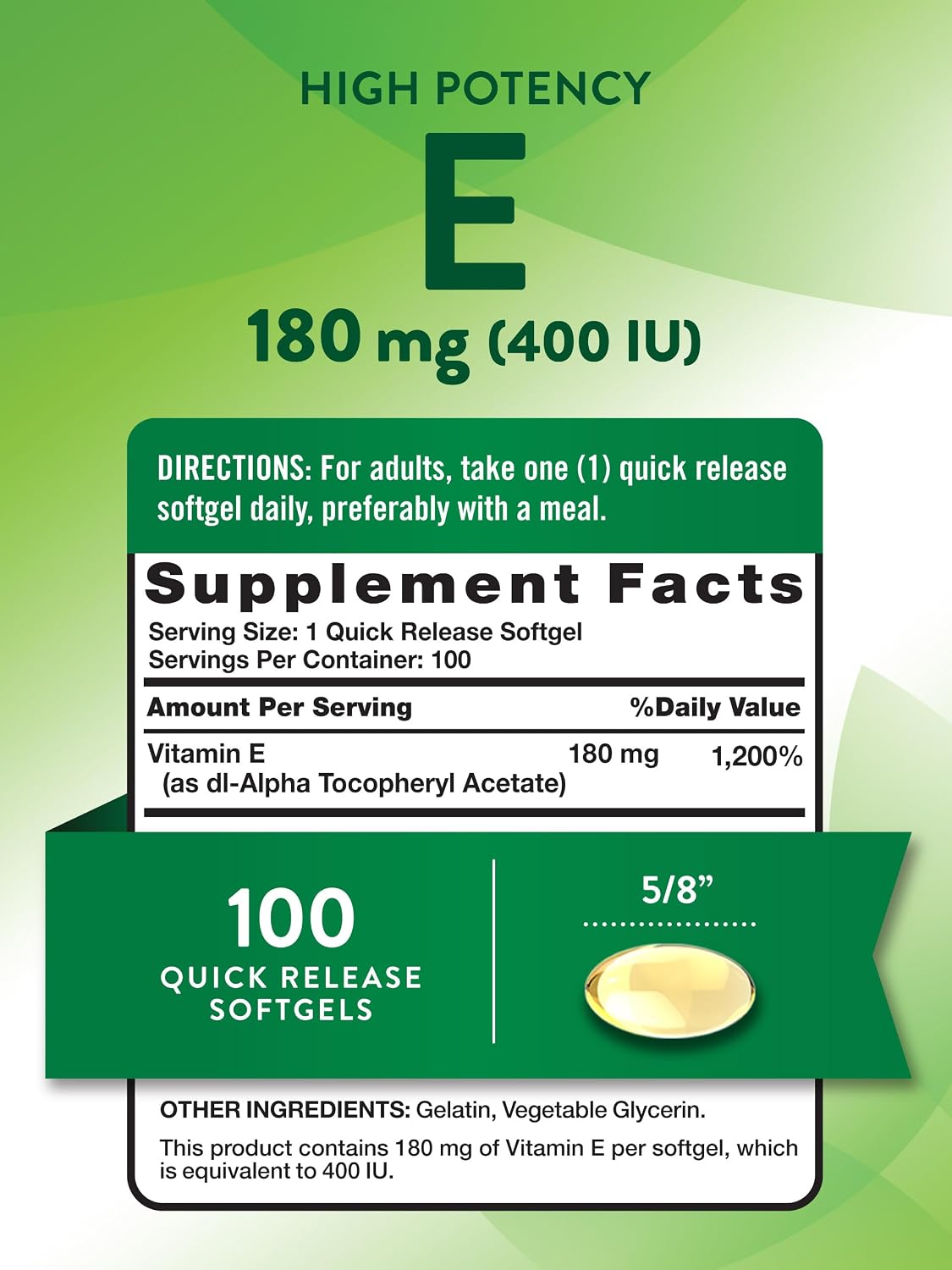 Nature's Truth Vitamina E 400 IU (180 mg) - 100 Cápsulas Blandas