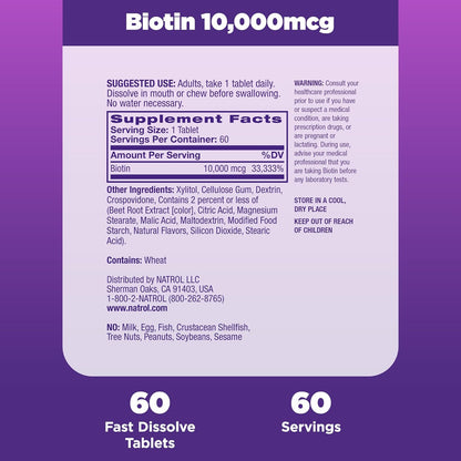 Natrol Biotina 10000mcg, 60 Comprimidos de – Contribuye al mantenimiento de las membranas mucosas en condiciones – Image 5