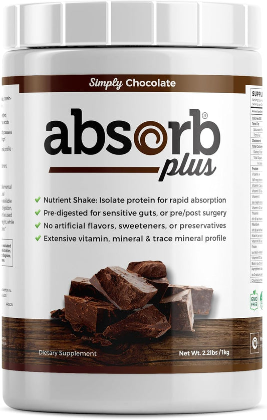 Absorb Plus Isolate Protein - Suplemento Nutricional para la Salud Digestiva, 2.2 lbs, Sabor Simply Chocolate