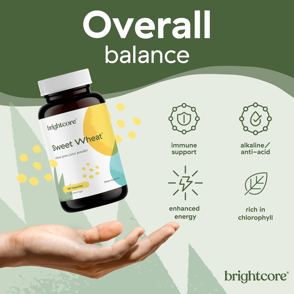 Brightcore Nutrition Sweet Wheat - 180 Cápsulas de Jugo de Trigo Joven con Enzimas Digestivas
