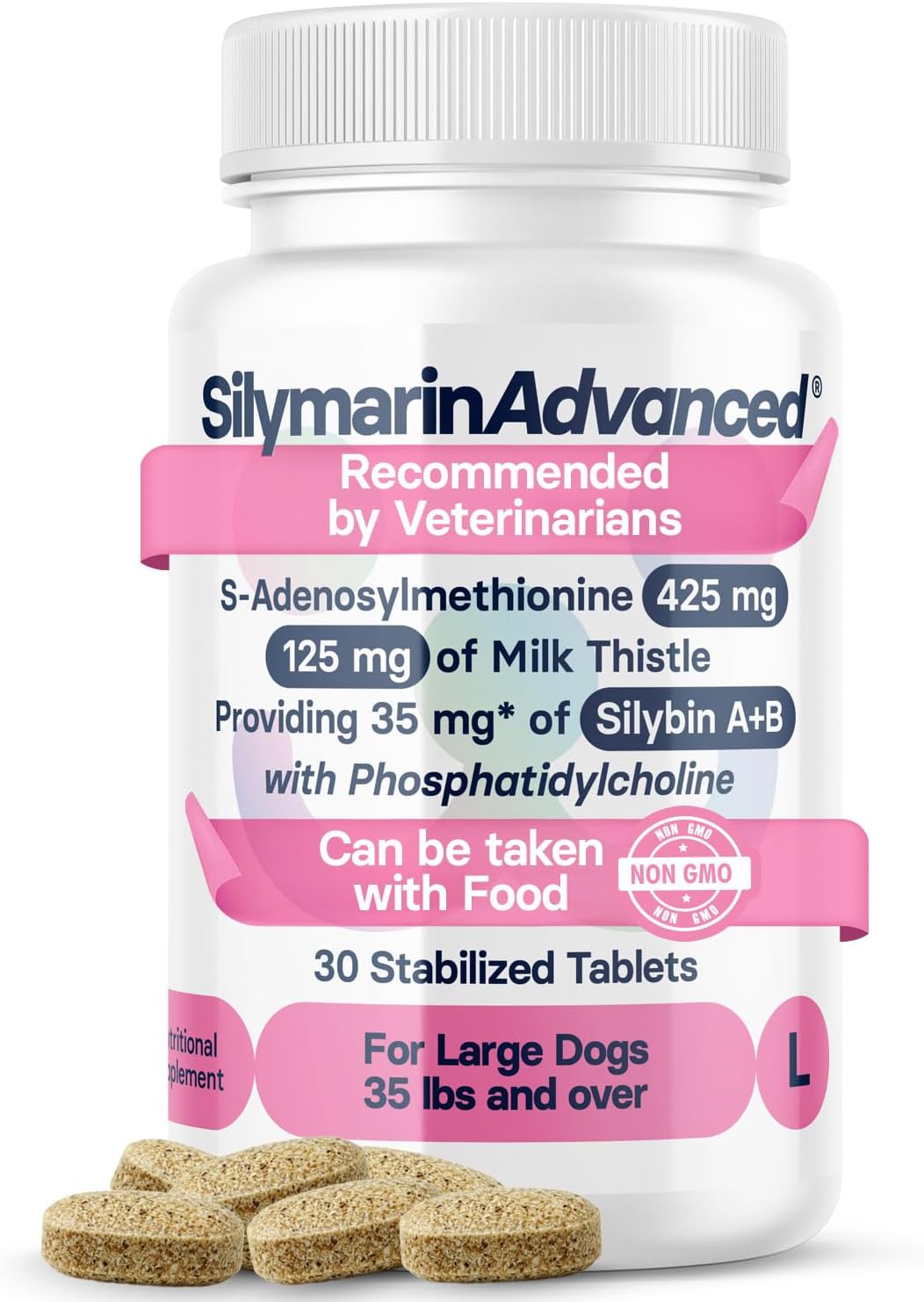 SilymarinAdvanced Suplemento Hepático para Perros Grandes - Cardo Mariano con SAMe y Silibina - 30 Comprimidos