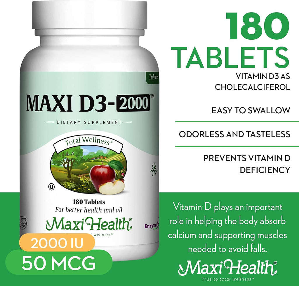 Maxi Health Vitamina D3 2000 UI - 180 Comprimidos Kosher