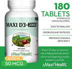 Maxi Health Vitamina D3 2000 UI - 180 Comprimidos Kosher