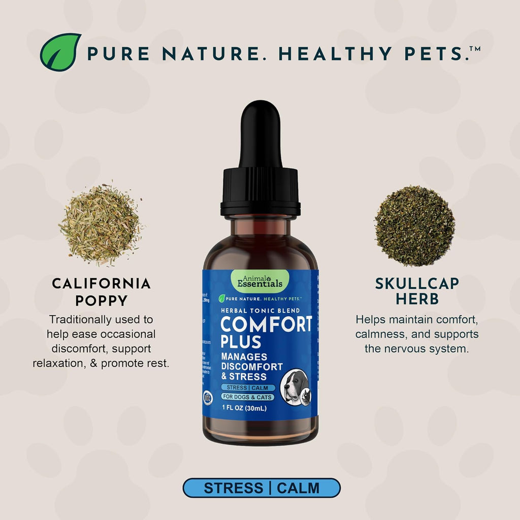 Comfort Plus Herbal Formula for Dogs & Cats, 2 fl oz - Made in USA, California Poppy & Skullcap