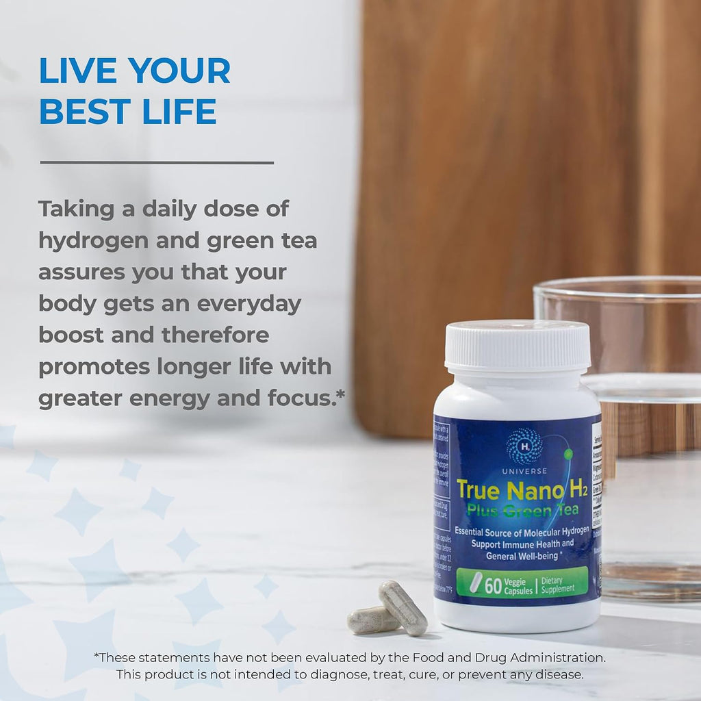 True Nano H2 con Té Verde - Hidrógeno Molecular con Nanoburbujas de Hidrógeno Activo - 60 Cápsulas