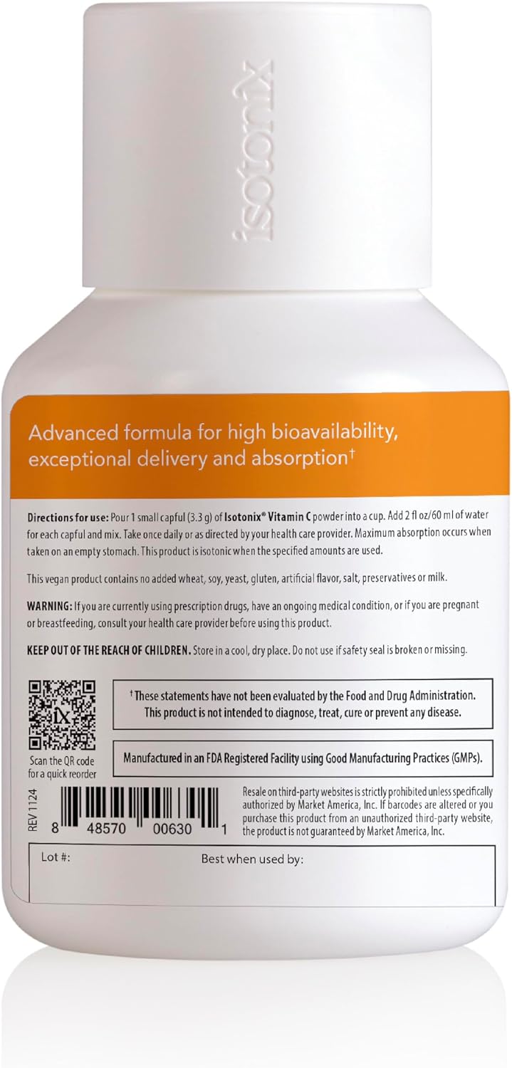 Isotonix Vitamin C Powder – 500 mg Vitamina C Tamponada con Beta Caroteno y Potasio, 90 porciones