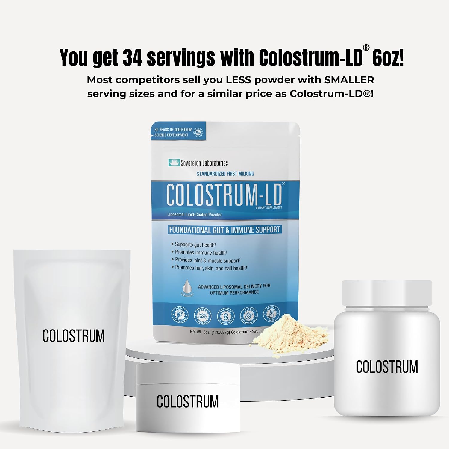 Sovereign Laboratories Calostro-LD en polvo | Sin sabor | 6 oz (34 raciones)