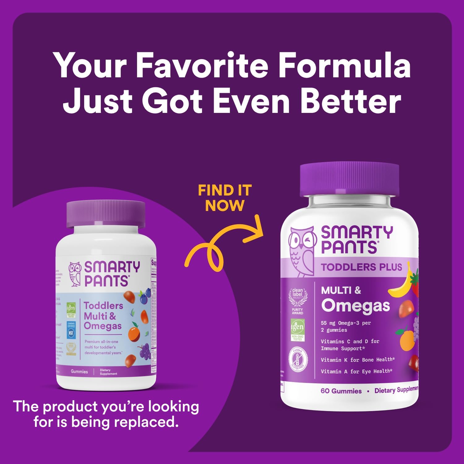 SmartyPants Toddler Multivitamin - Gominolas con Omega-3 y Vitaminas para Niños 2-3 Años