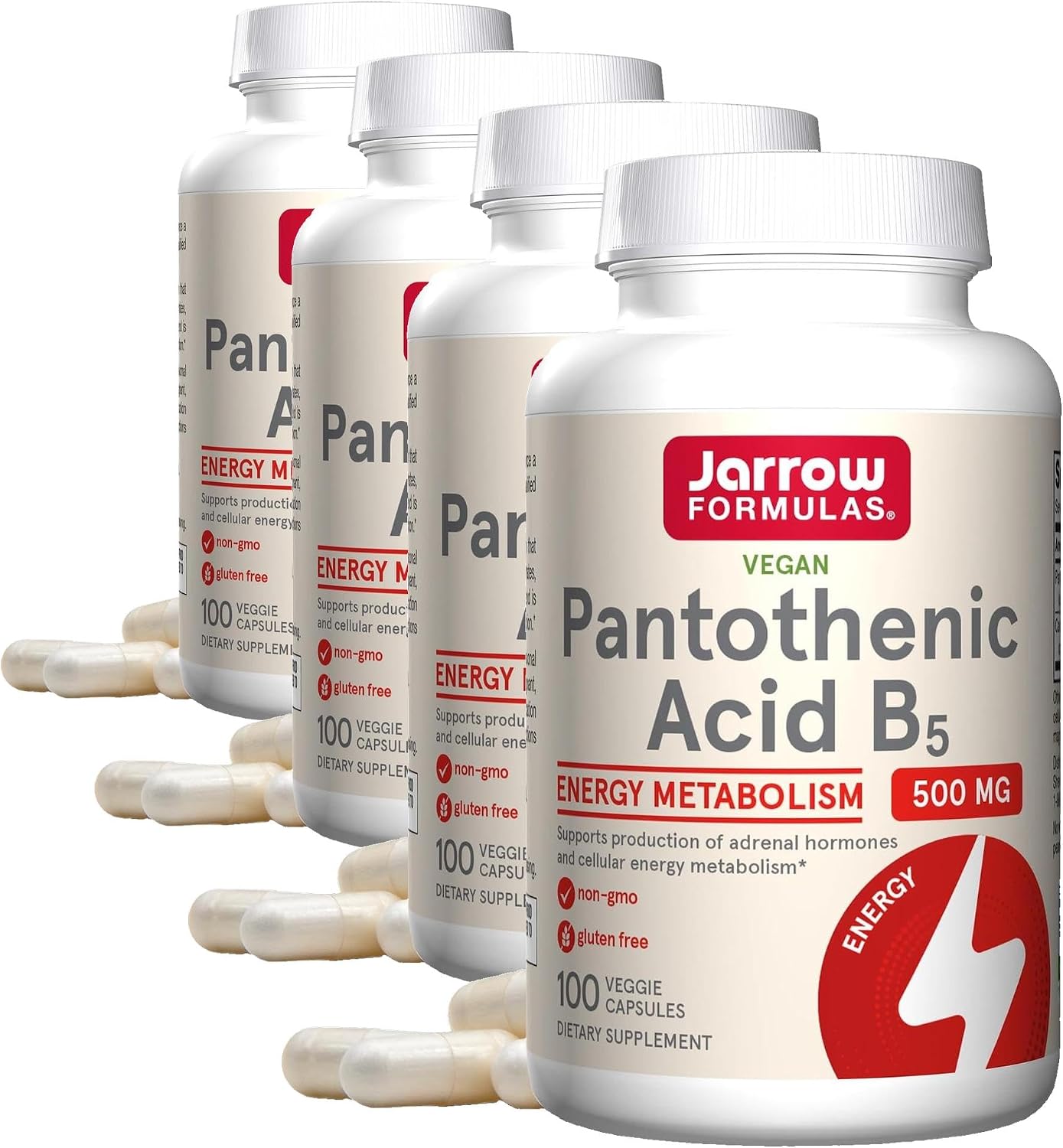 Jarrow Formulas Ácido Pantoténico B5 500 mg, 100 Cápsulas Vegetales