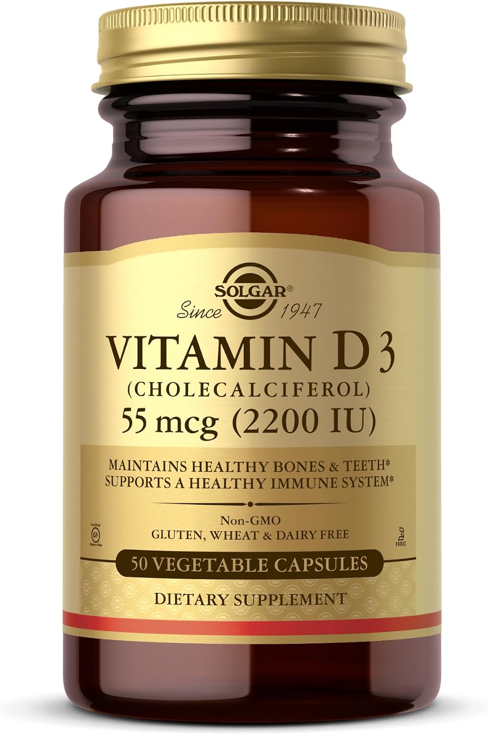 Solgar Vitamin D3 (Cholecalciferol) 55 mcg (2200 IU), 50 Vegetable Capsules